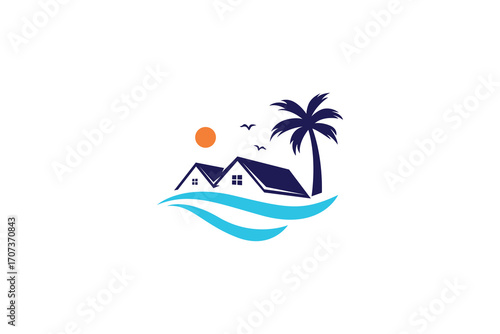 Beach House Seaside Logo Business Building Property Home Resort