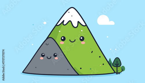 Happy cartoon mountains with family style illustration