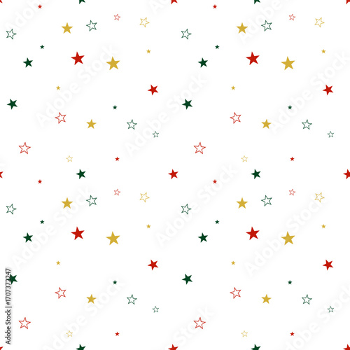 Minimal seamless pattern Stars in red green gold scattered Transparent white background Creative digital projects Modern texture Christmas themes holiday design gift wrapping paper textiles wallpaper