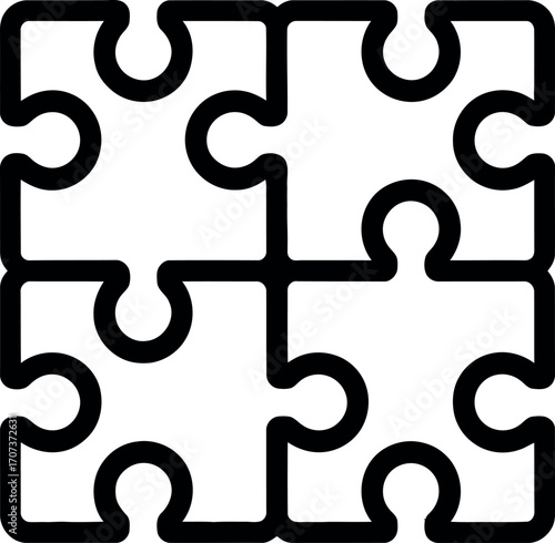 Four jigsaw puzzle pieces interlocked together forming a complete square shape