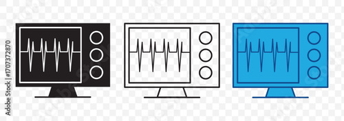 ECG vector icon set. heart rate electrocardiogram screen machine symbol. ekg monitor sign in black color.