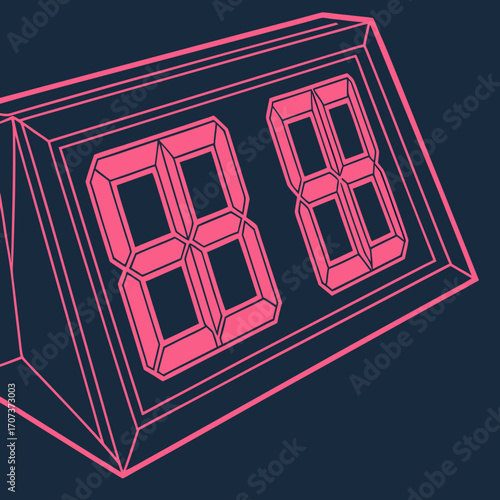 Digital clock with pink outline displaying the time on a dark blue background