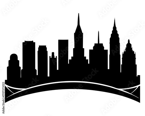 Black silhouette of a city skyline with tall skyscrapers
