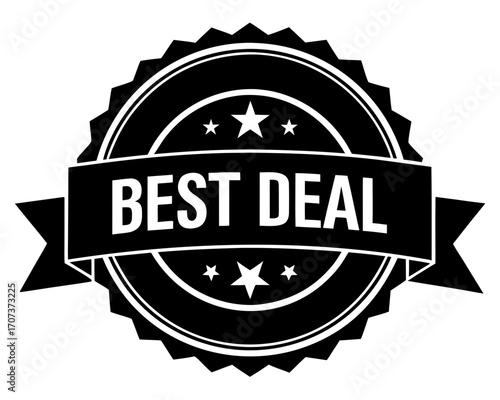 Circular badge with ribbon and stars, reading best deal