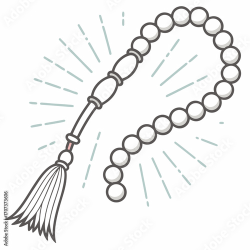 Illustration of a string of prayer beads with a tassel