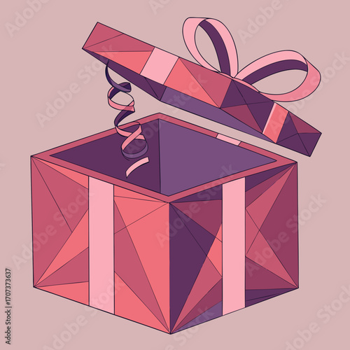 Illustration of an open gift box with a ribbon