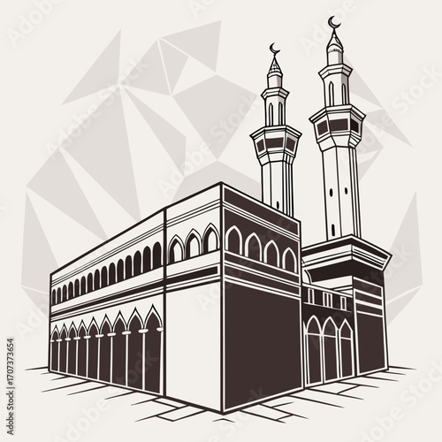 Illustration of the kaaba in mecca with geometric background