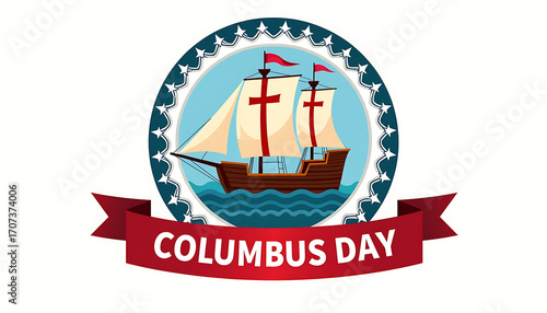 Columbus Day Celebration: a vibrant illustration capturing the essence of Columbus Day, with a meticulously detailed ship sailing upon a serene sea.