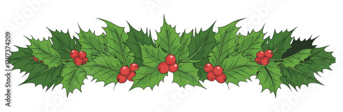 Christmas holly berries leaves garland decoration festive holiday art
