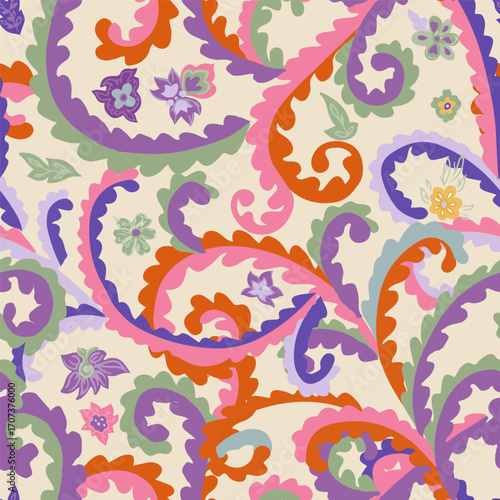 Vibrant Paisley Seamless Vector Pattern