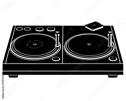 Dj turntable setup with two decks and a mixer