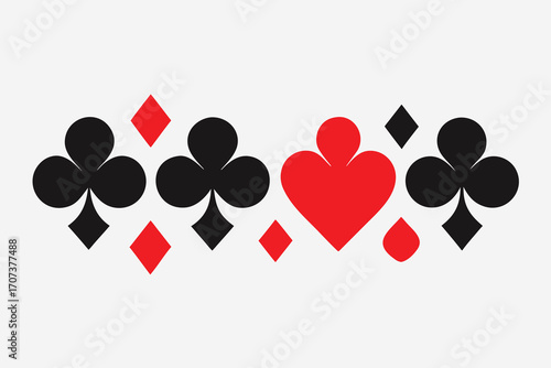 Black clubs and red hearts playing card symbols diamonds