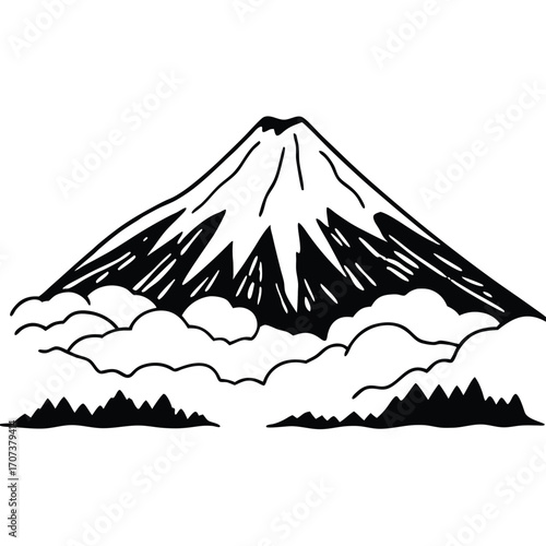 Mountain fuji japan landscape nature peak snow summit travel view cloud scenic sky tourism volcano 100 char | editable eps