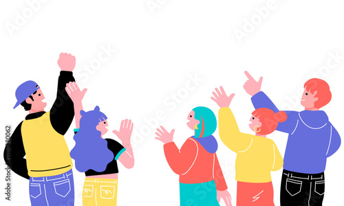ポップでカラフルなZ世代の若者たちの後ろ姿のイラスト