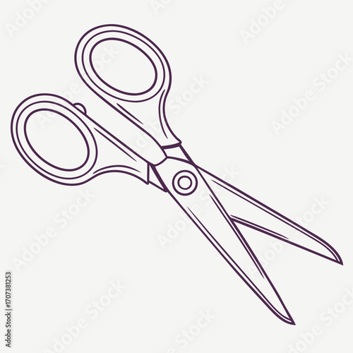 Scissors cutting tool blade sharp craft equipment cut paper office stationery school supply open design 100mm | editable eps