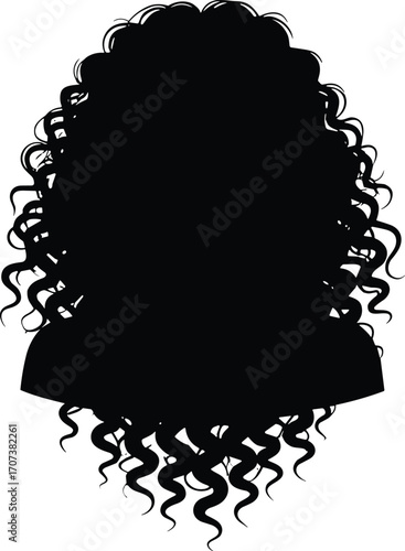 Black silhouette vector of long curly hairstyle from back view with defined ringlets, beauty salon fashion hair design illustration for styling