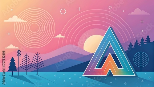 A beautiful Christmas landscape illustration of a snow-covered village at night, decorated with festive lights and snowflakes, perfect for a holiday greeting card