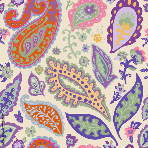 Beige Background Paisley Seamless Pattern