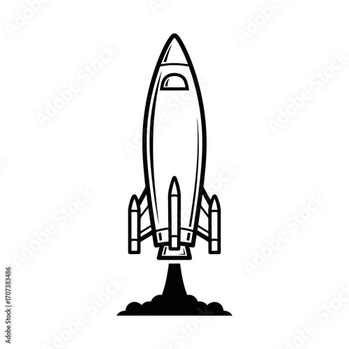 Vector illustration of a space rocket launching upwards with smoke clouds scalable icon vector