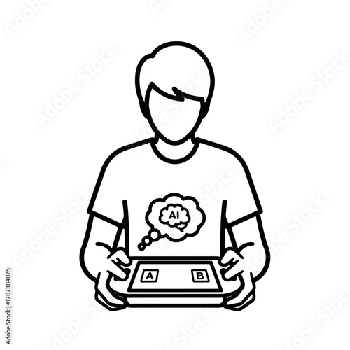Abstract person holding device with ai thought bubble vector illustration scalable icon vector