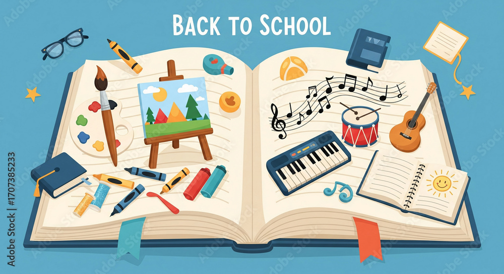 Fototapeta premium Happy Kids and Educational Essentials for Back to School