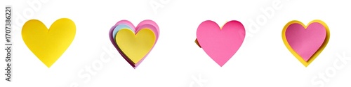 Set of heart shape sticky note isolated on transparent background