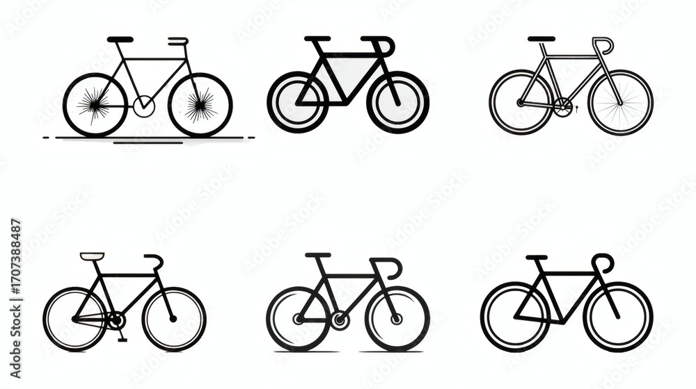 Naklejka premium Minimalistic Bicycle Illustrations in Black and White Style