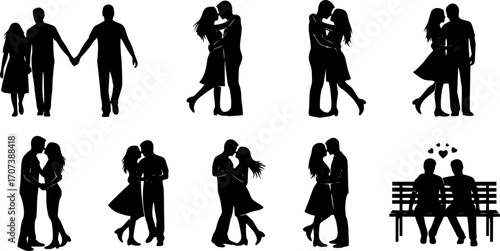 Couple silhouette set, Romantic couple silhouettes bundle