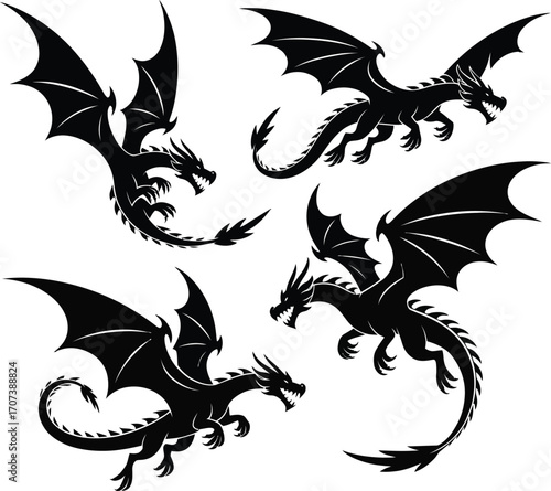 Dragons silhouette premium vector bundle