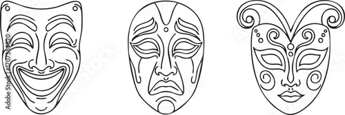 Three theater masks happy tragic and neutral