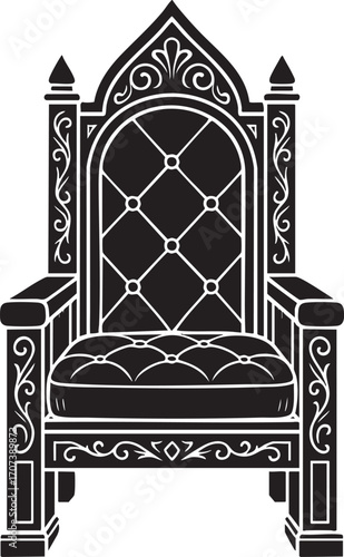 Ornate royal throne with quilted upholstery