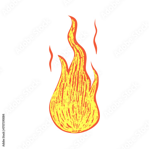 Fire with crayon texture. Scribble flame with texture. Vector illustration