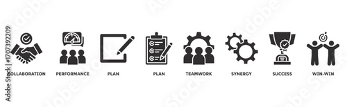 Partnership icon set illustration illustration concept with icon of Collaboration, performance, plan, plan, teamwork, synergy, success, win-win 