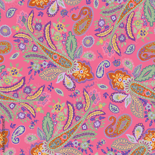 Pink Background Ornamental Paisley Pattern