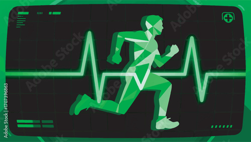illustration of a runner merging with a pulsating electrocardiogram line vector design template