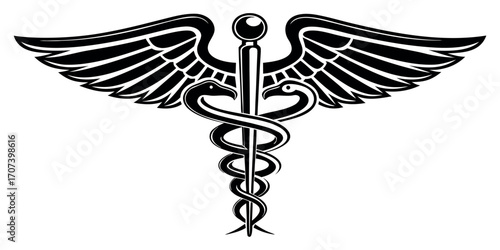 Elegant Caduceus symbol with wings and serpents for healthcare and medical branding
