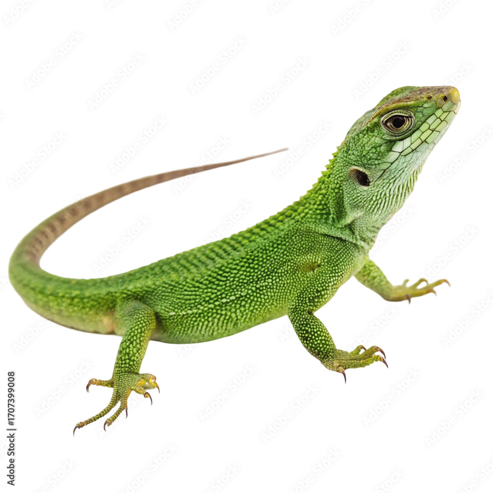 Fototapeta premium Green lizard isolated on transparent background 