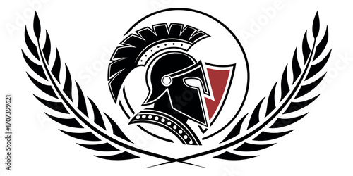 Powerful Spartan helmet emblem with laurel wreath conveying strength, victory, and ancient warrior spirit for modern branding.