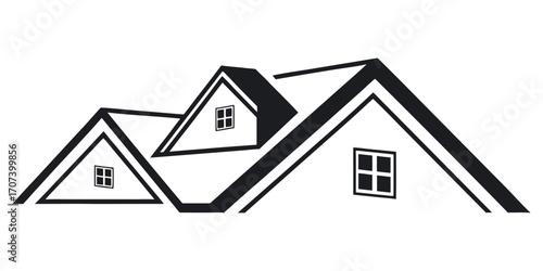 Modern stylized house roofline with multiple gables and windows creating a clean architectural emblem