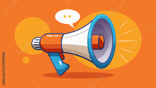 Vector art of orange megaphone with speech bubble for marketing and advertising campaign