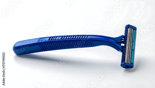 Blue disposable razor on white background
