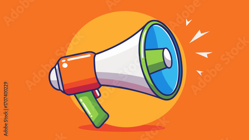 Vector art of cartoon megaphone with sound waves on orange background illustration vector
