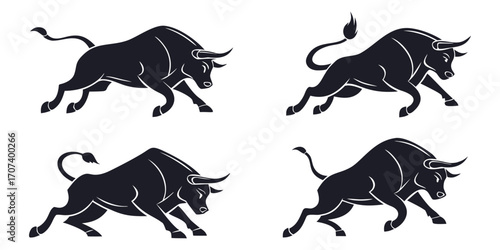Powerful bull silhouettes charging forward conveying strength determination and unstoppable momentum for business finance and sports themes