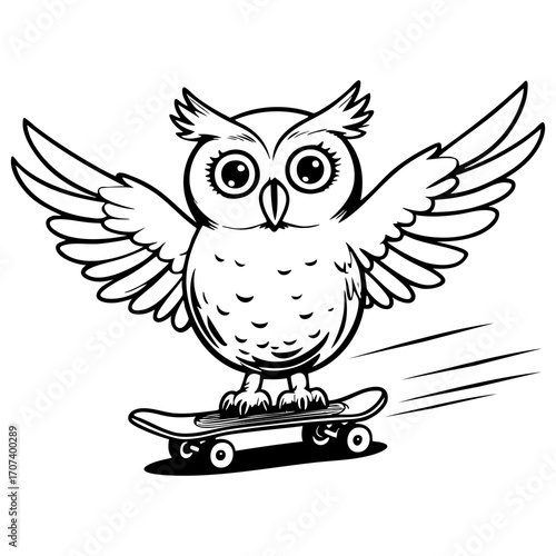 Owl on Skateboard Coloring Page