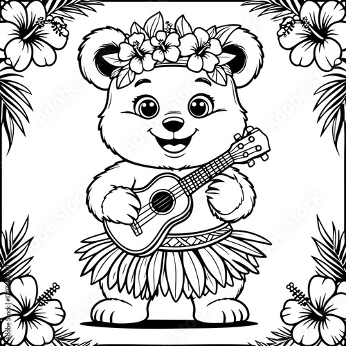 Bear Playing Ukulele Coloring Page