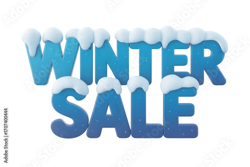 Winter sale text effect with snow isolated on transparent background for promotion