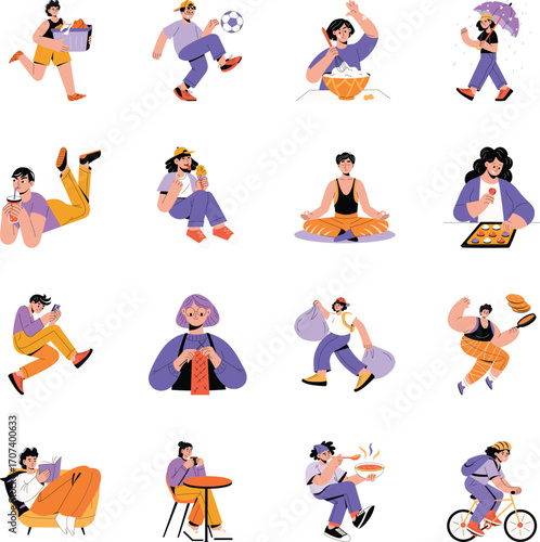 Collection of Daily Activities Flat Illustrations 