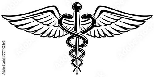 Elegant Caduceus symbol with winged staff and serpents for medical and healthcare branding