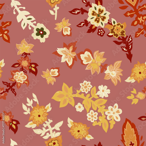 Burgundy Background Floral Seamless Pattern