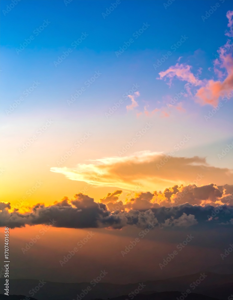 Fototapeta premium Sunset cloudscape, mountain vista, aerial view